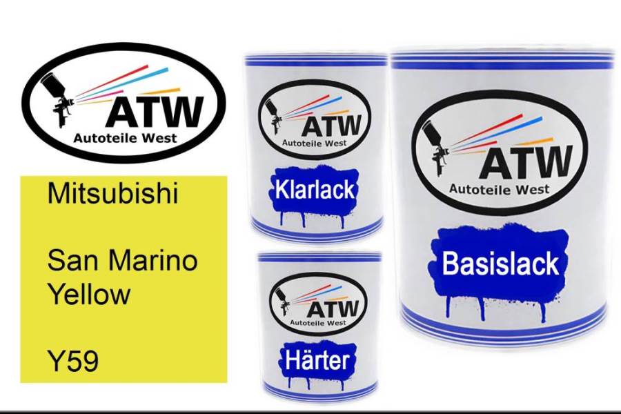 Mitsubishi, San Marino Yellow, Y59: 1L Lackdose + 1L Klarlack + 500ml Härter - Set, von ATW Autoteile West.